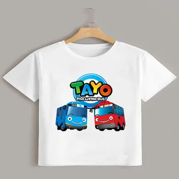 Лидер в продажбите, Детска Тениска с Анимационни принтом Tayo The Little Bus За Малки Момчета И Момичета, Летни Блузи, Забавна Детска Тениска с Къс Ръкав, Бяла