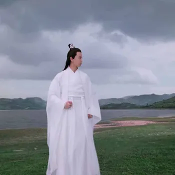 Китайската древна традиция Hanfu Men Fantasia Мъжки cosplay на Древните учени и костюм фехтовач Реколта бели комплекти Hanfu за мъже