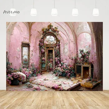 Фон за снимки с картина с маслени бои Авезано, Ретро Розово цвете, на фона на портрет на момиче за рождения ден, декор за фото студио