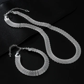 Jewelrytop Гривна-верижка от сребро 925 проба, огърлица, комплект за жени, модни вечерни сватбени комплекти бижута, подаръци