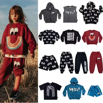 Детски комплект с качулка, новост есента 2023 г., серия LMH, модерен детски пуловер, тениска, шорти, панталони, детски памук всекидневни костюми за деца
