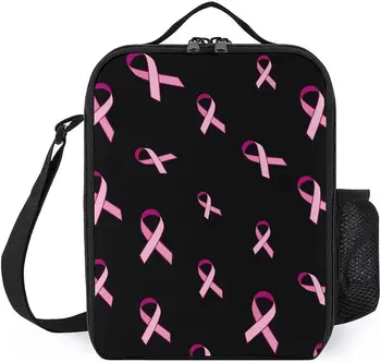 Чанта за обяд с розова панделка, за информиране за рака на гърдата, изолирано запечатани чанта-хладилник, скъпа кутия за работа, пикник, къмпинг с регулируема