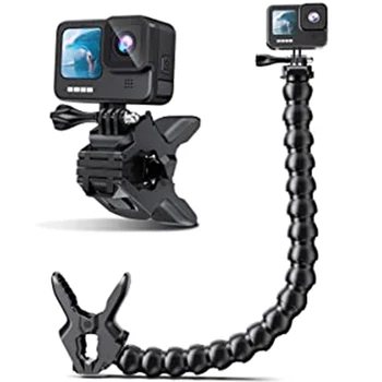 Скоба с гъвкава скоба с регулируема гъши врата, гъвкав битумен скоба-държач за GoPro Hero 12 11 10 9 8 7 за аксесоари на GoPro