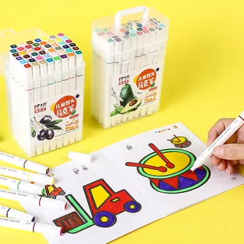Комплект маркери за манга 24/48 цветове с двойни краища, които могат да бъдат изпрани във вода, детски писалки за чертане, канцеларски материали, ученически пособия за рисуване