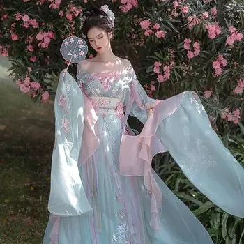 Китайското рокля Hanfu, женска риза с голям ръкав и принтом, комплект Hanfu, карнавальное рокля за cosplay, феи, танцово рокля Hanfu