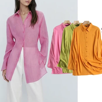 Elmsk 2023, летни блузи, модни офис женски обувки, свободна бельо риза в ярки цветове, ежедневна блуза, дамски