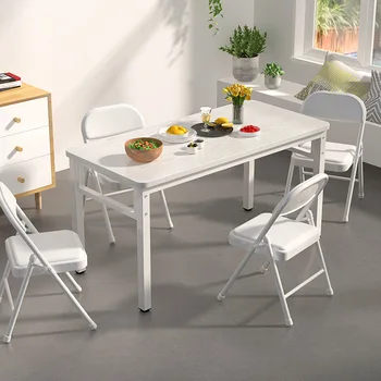 Маса Проста правоъгълна маса за хранене, от стомана, дърво, набор от места за хранене столове и маси, прост, модерен маса, маса за хранене в стаята за отдаване под наем