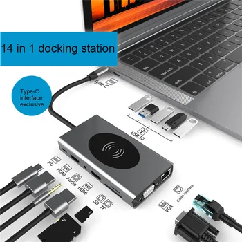 Докинг станция Type C ХЪБ КЪМ HDMI-Съвместим Адаптер OTG Vga, RJ-45 Lan Multi USB PD 3.0 Type-C за MacBook Pro Air 4K Дърва