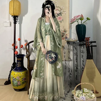 Китай Ханфу рокля 3 бр. костюм чайно-зелен елегантна дълга пола древно китайско женствена рокля с бродерия облекло за стрелба с 드레스 кимоно
