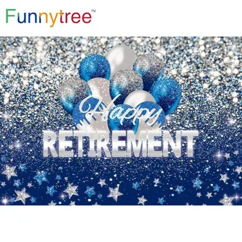 Фон на партита Funnytree Happy Retirement сребристо-сини, блестящи звезди от 50-60-ти рожден ден, поздравления, на фона на фотофона