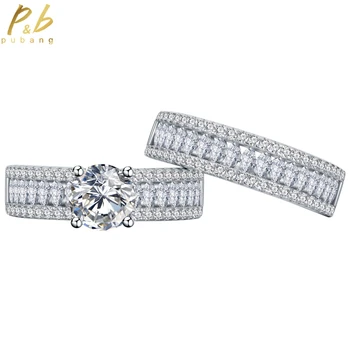 PuBang Изискани бижута от настоящето 925 сребро, луксозен комплект пръстени с муассанитом, диамант, за жени, подарък, за партита, директна доставка
