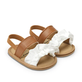 EWODOS Летни ежедневни сандали за малки момичета 0-18 м, детски обувки на принцесата на равна подметка с волани, обувки за първите ходунков с отворени пръсти