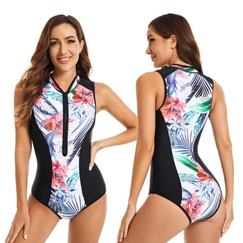 Модерен едно парче женски костюм за плуване без ръкави, с красив принтом, летен слънцезащитен быстросохнущий плажен костюм за сърф 2023
