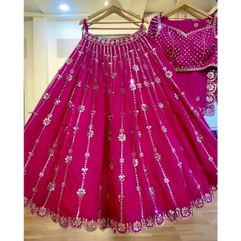 Индийското етническа сватбена рокля Lehenga Choli, без шевове, украшенное метални пайети, тежко синя рокля ръчна изработка, плюс комплект от три елемента