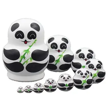 10 бр./компл. Дървени животни Панда, руски гнездене кукли, играчки, ръчно изработени подаръци за деца