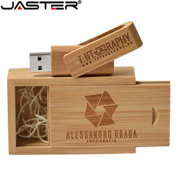 JASTER Въртящи се Дървени флаш памети USB 2.0 128 GB Креативна подарък кутия Флаш памет 64 GB 32 GB Безплатно лого Memory stick duo 16 GB 8 GB U-диск