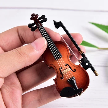 1 комплект Новата мини-цигулка Подобрена версия с поддръжка на Миниатюрни дървени музикални инструменти Колекция от декоративни орнаменти Модел