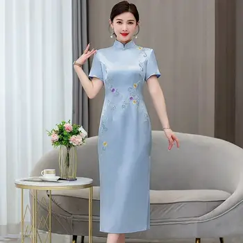 2023 традиционното китайското винтажное рокля ципао подобряване на шифоновое рокля чонсам с националния цветисти принтом в ретро стил, за банкет, вечерна рокля
