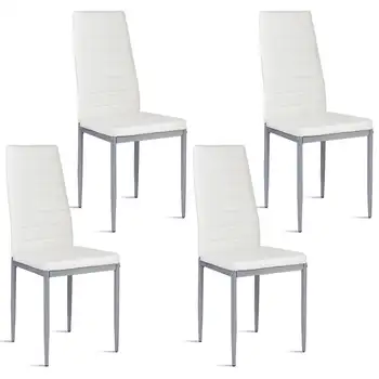 Costway Комплект от 4 заведения за хранене страничните столове от изкуствена кожа, елегантни дизайнерски мебели за дома, бял