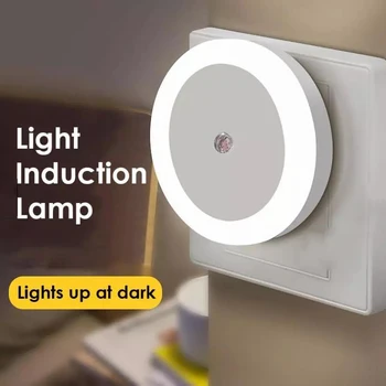 Автоматично включване/Изключване на Сензора за Осветеност Lampu Tidur Motion Night Light Led Smart Шкаф Автоматично Включване/Изключване За стълбища, Спални и Коридор Кръг