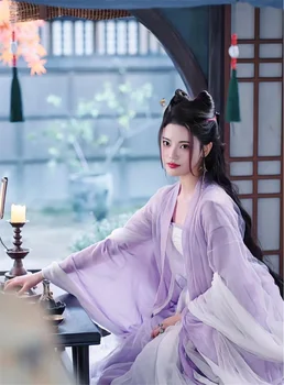 Рокля Чанъюэ Цзиньминь Пианрань Хан, елегантни дрехи Little Fox Same Han, моля костюм Хан, страхотна лилава рокля с голямо ръкав