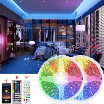 WiFi интелигентна led лента 5050 12V, с променящ се цвят, RGB осветление, led ленти, синхронизиране на музика, 5 м, 10 м, 30led/m, коледни украси за дома