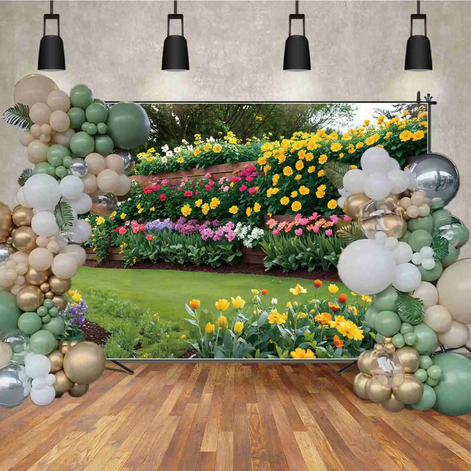 Пролетни цветя, фонове, за снимки в градината, декорация на партита, дървена ограда, стена цвете, персонализирани фонове за детски снимки4