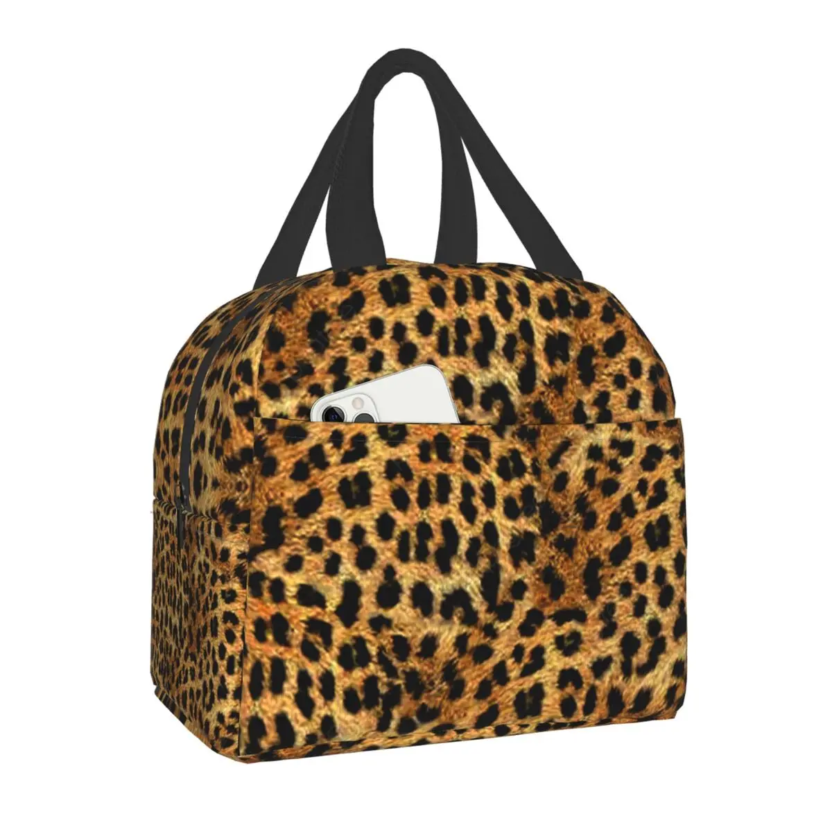 Изработена по поръчка чанта за обяд с текстура леопардового на копията за жени, мъже, охладител, термоизолированный обяд-бокс за деца, ученици0
