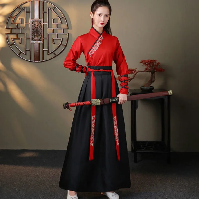 Фехтовальщица Ханфу, традиционни костюми от династията Тан, Древните женски костюми феи, рокля за cosplay, плат за представяне на китайските народни танци0