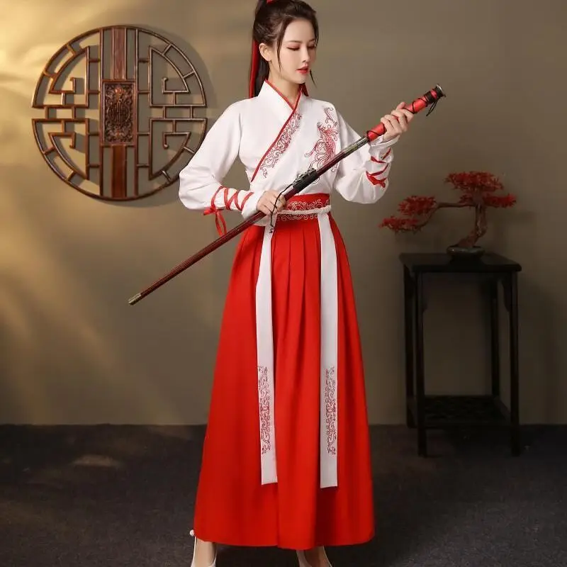 Фехтовальщица Ханфу, традиционни костюми от династията Тан, Древните женски костюми феи, рокля за cosplay, плат за представяне на китайските народни танци3