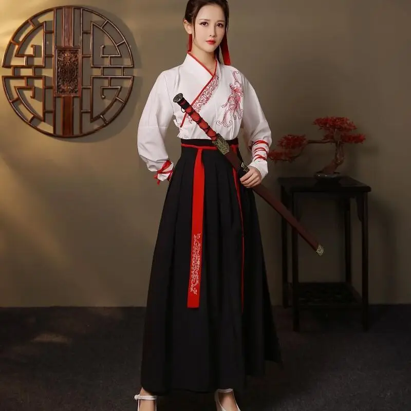 Фехтовальщица Ханфу, традиционни костюми от династията Тан, Древните женски костюми феи, рокля за cosplay, плат за представяне на китайските народни танци4