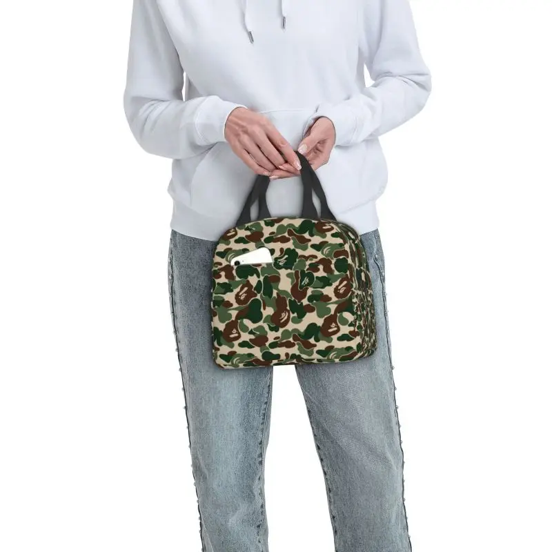 Зелена камуфляжная чанта за обяд термоохладитель изолиран контейнер за обяд за жени, деца, работа, пикник, чанти за хранене4