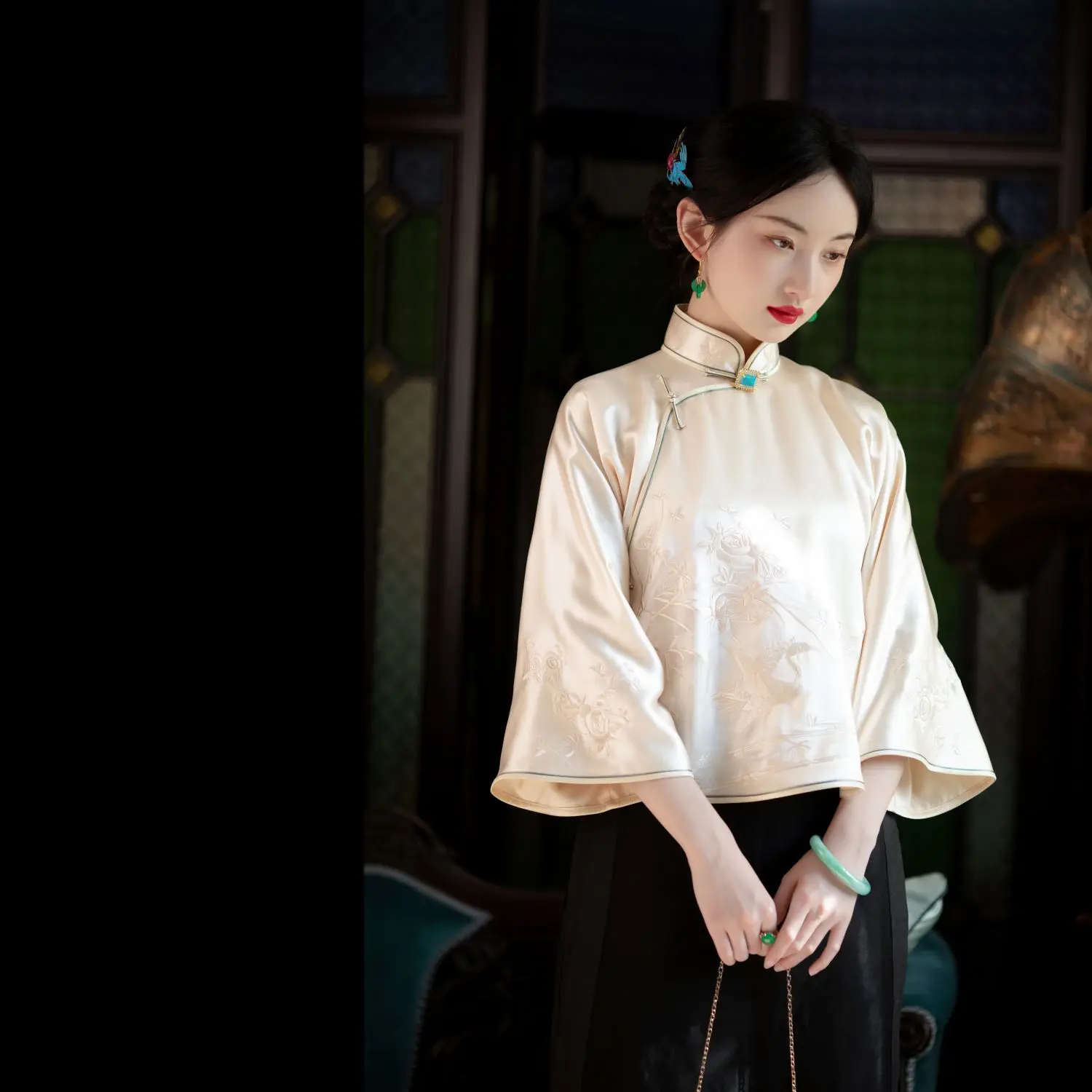 2023 Ретро сатен костюм от епохата на Тан с бродерия, изработени от бамбук, най -, поли, панталони, дамски дрехи, китайското сватбена рокля, на традиционното Ципао2