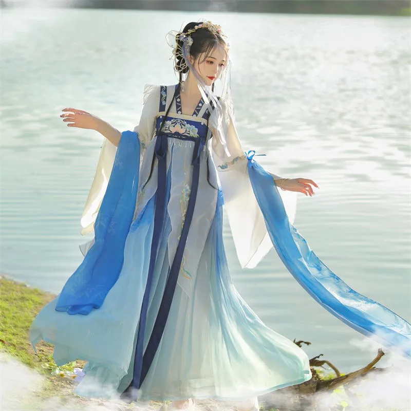 Женски пълен комплект Hanfu, древнекитайский костюм, ежедневното подобряване на елементи, рокля в древнекитайском стил с дължина до гърдите3