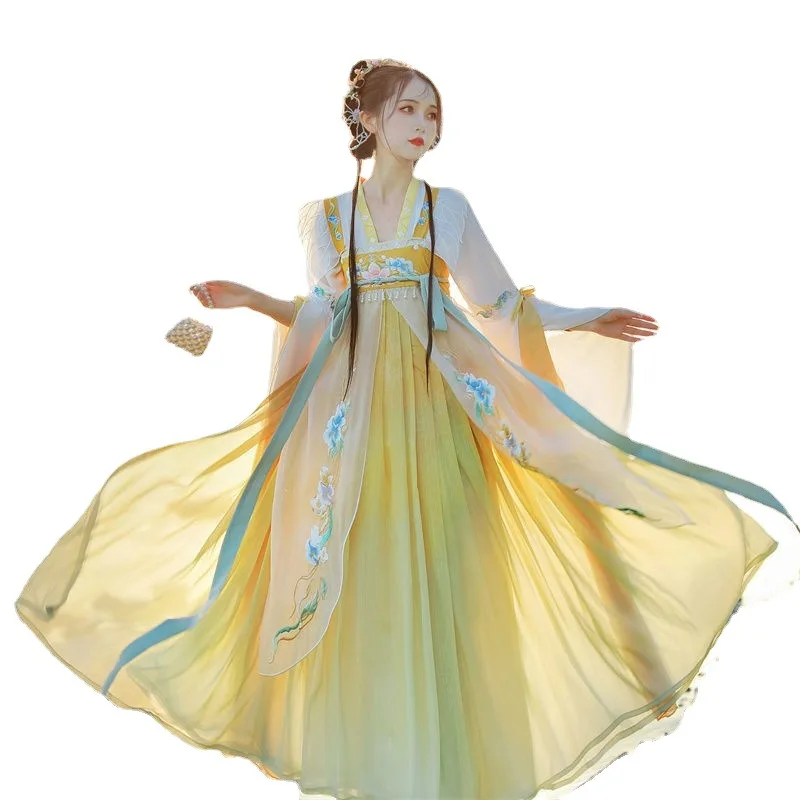 Женски пълен комплект Hanfu, древнекитайский костюм, ежедневното подобряване на елементи, рокля в древнекитайском стил с дължина до гърдите4