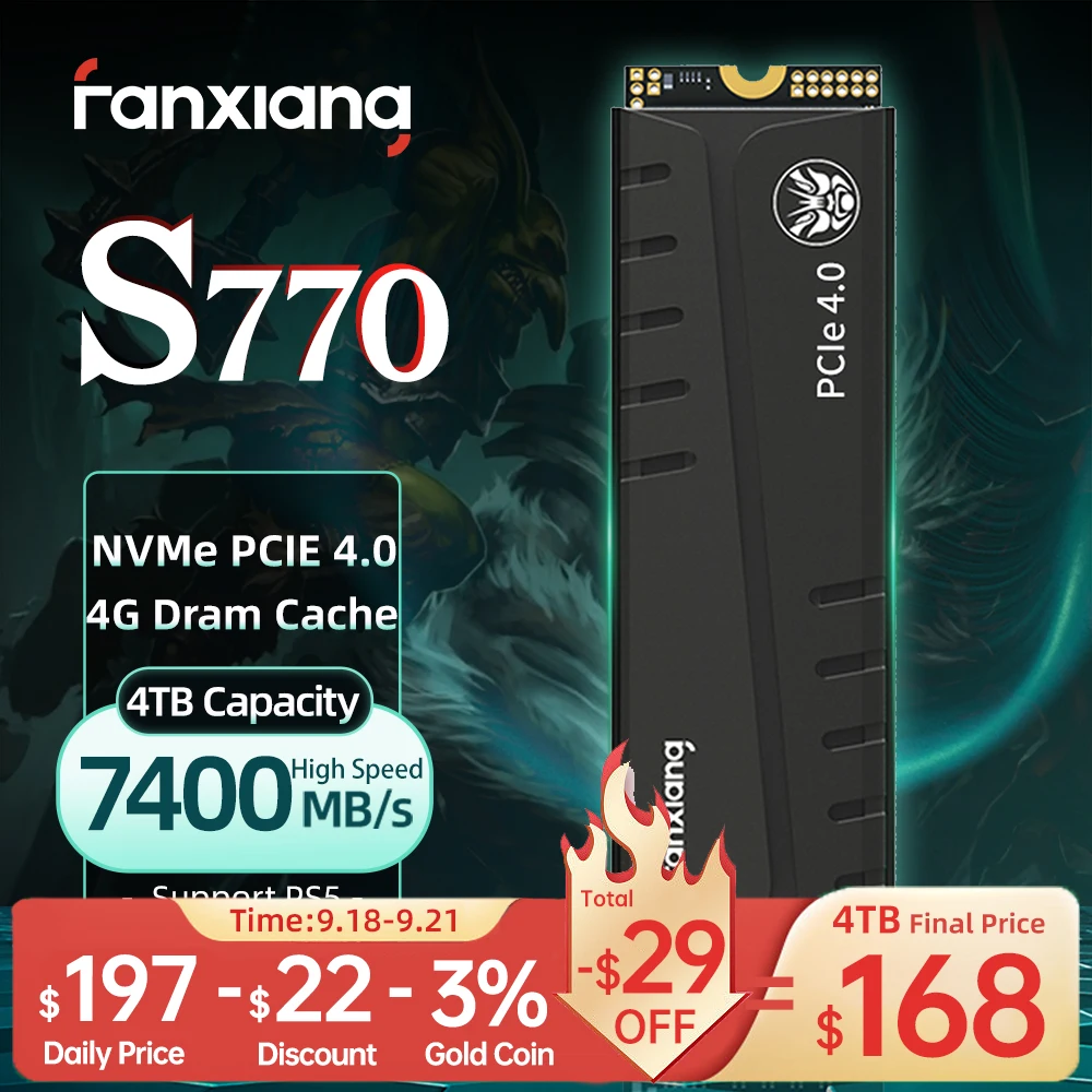 Fanxiang S770 M. 2 SSD 500 GB 1 TB И 2 TB 4 TB До 7400 MB/s. M. 2 NVMe PCIe4.0 1G DRAM Кеш Вътрешен Твърд диск за десктоп PS50