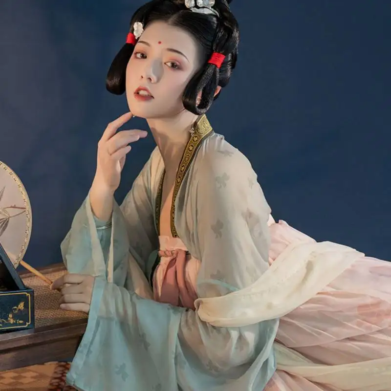 Рокля принцеса на династия Тан Hanfu Lady, китайска автентична оригинална пролетна фея, пълен комплект елегантен костюм с принтом супер феите1