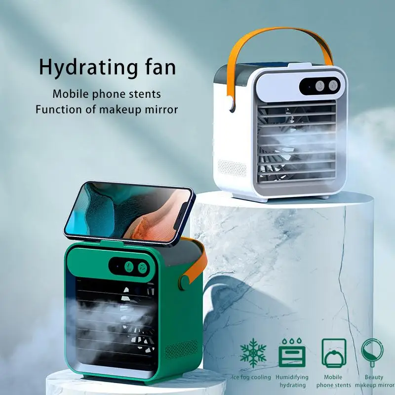 Настолен вентилатор, водно охлаждане Овлажнител Преносим климатик Акумулаторна мини охладител на въздуха USB Безжичен електрически инхалатор4