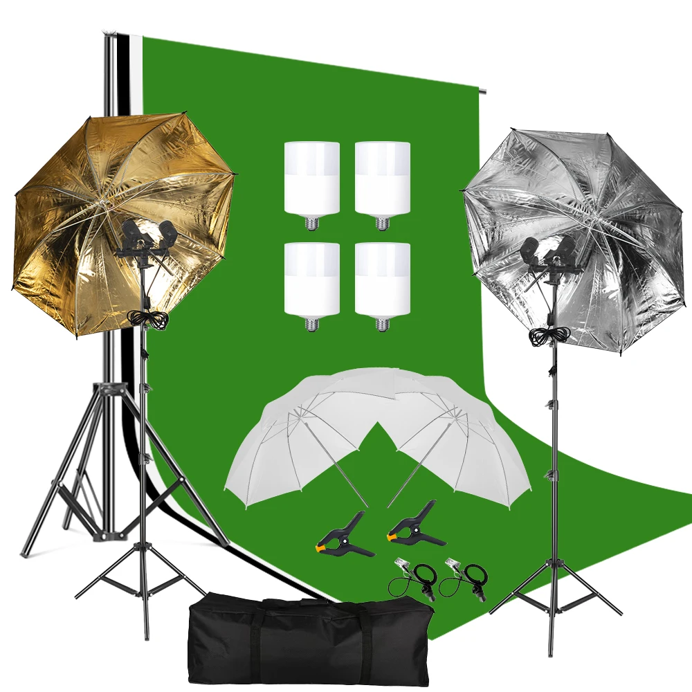 Фонови рисунки, Определени чадъри за фото студио 33 ' 84 см Бяло злато Черно мека светлина с електрически крушки Притежателя лампа за снимане на статив0