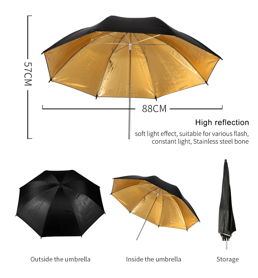 Фонови рисунки, Определени чадъри за фото студио 33 ' 84 см Бяло злато Черно мека светлина с електрически крушки Притежателя лампа за снимане на статив3