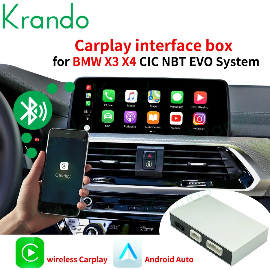 Krando Wireless CarPlay Android Auto Interface Box X3 F25 X4 F26 G01 G02 CIC NBT EVO 2011-2020 Модул за управление на Siri2