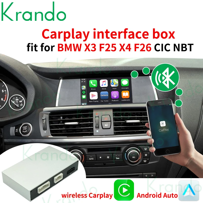 Krando Wireless CarPlay Android Auto Interface Box X3 F25 X4 F26 G01 G02 CIC NBT EVO 2011-2020 Модул за управление на Siri4
