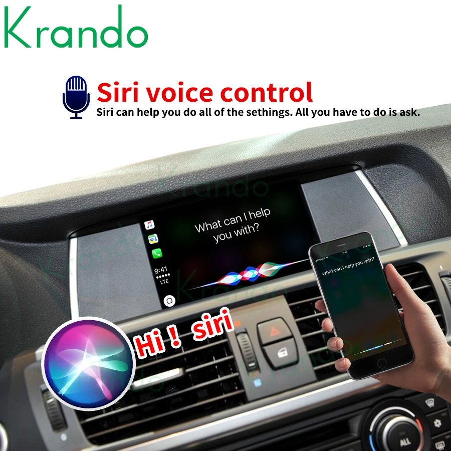 Krando Wireless CarPlay Android Auto Interface Box X3 F25 X4 F26 G01 G02 CIC NBT EVO 2011-2020 Модул за управление на Siri5