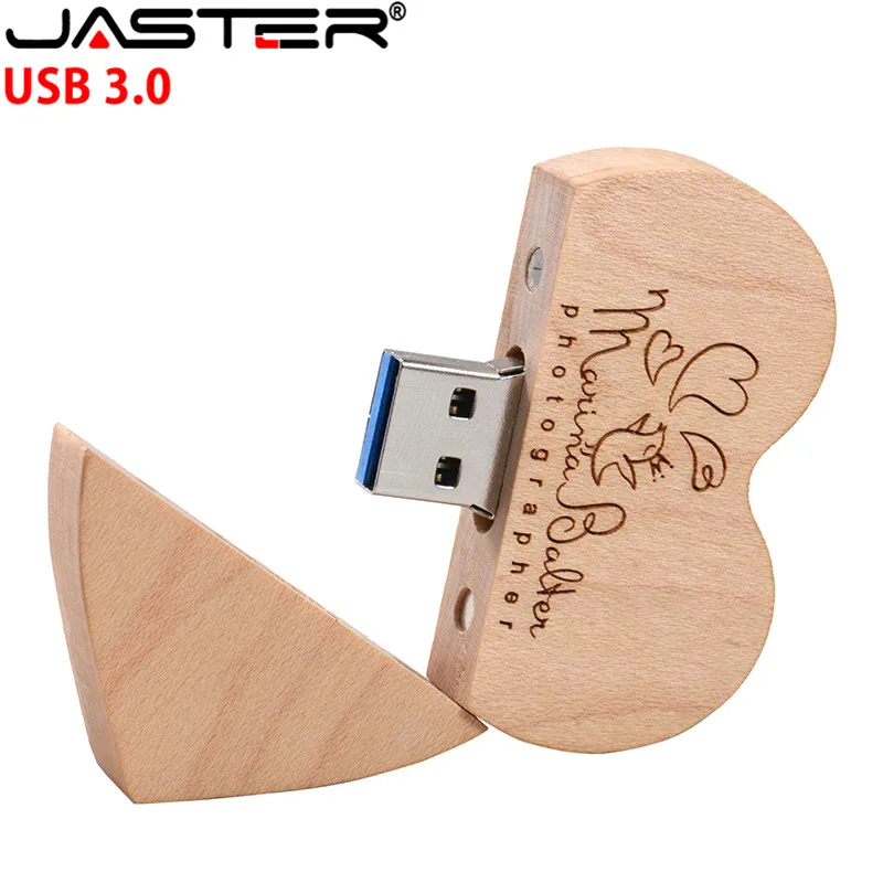 JASTER дървени USB 3.0 флаш памет сърце pen drive U диск, 4 GB 8 GB 16 GB 32 GB 64 GB 128 GB безплатна доставка за коледни подаръци2