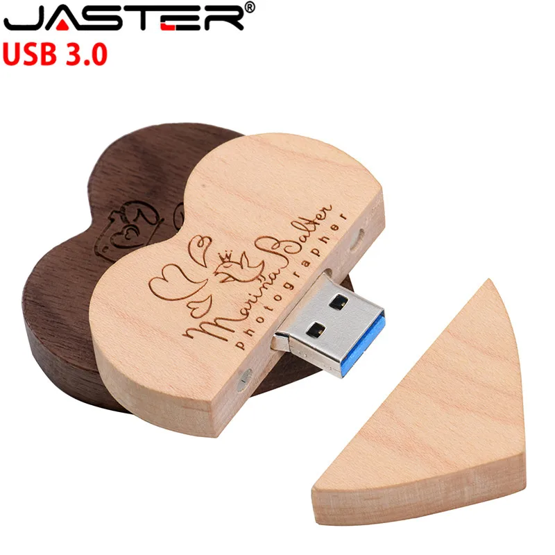 JASTER дървени USB 3.0 флаш памет сърце pen drive U диск, 4 GB 8 GB 16 GB 32 GB 64 GB 128 GB безплатна доставка за коледни подаръци4