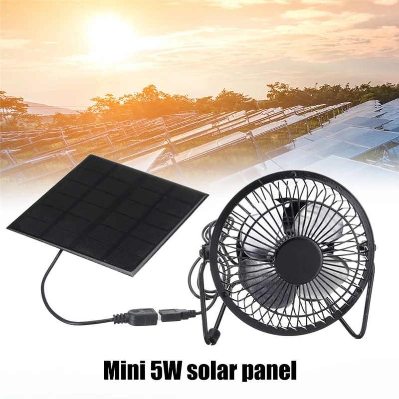 Мини-фен на слънчева батерия, преносимо, 5 W, 4-инчов парникови слънчев вентилатор за офис на открито4