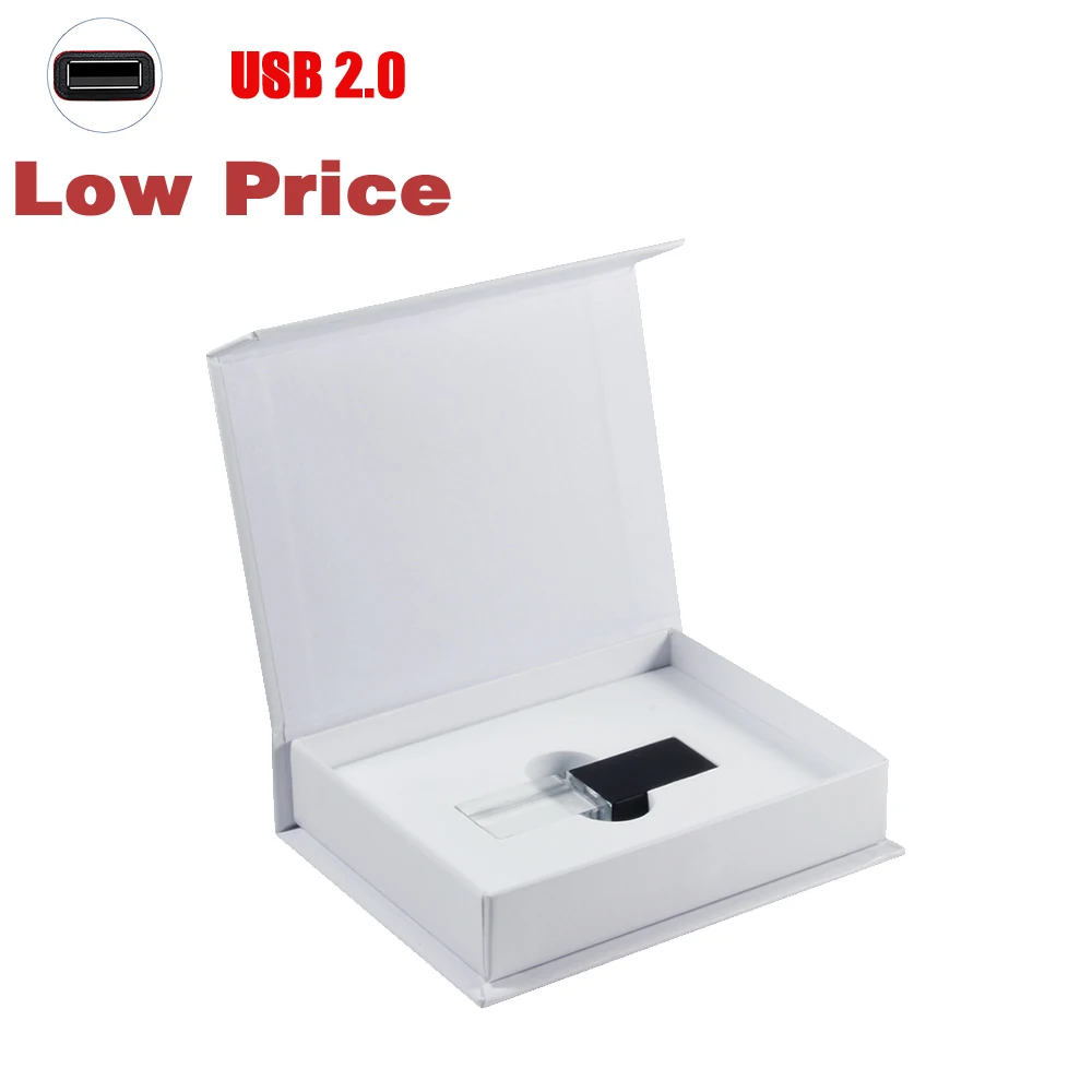 Бяла Хартиена Кутия + Кристал USB Флаш памет от 64 GB Флаш-памет и 128 GB Висока Скорост Изберете 3.0 Ниска цена, Изберете 2.0 Memory Stick Безплатно ЛОГО1
