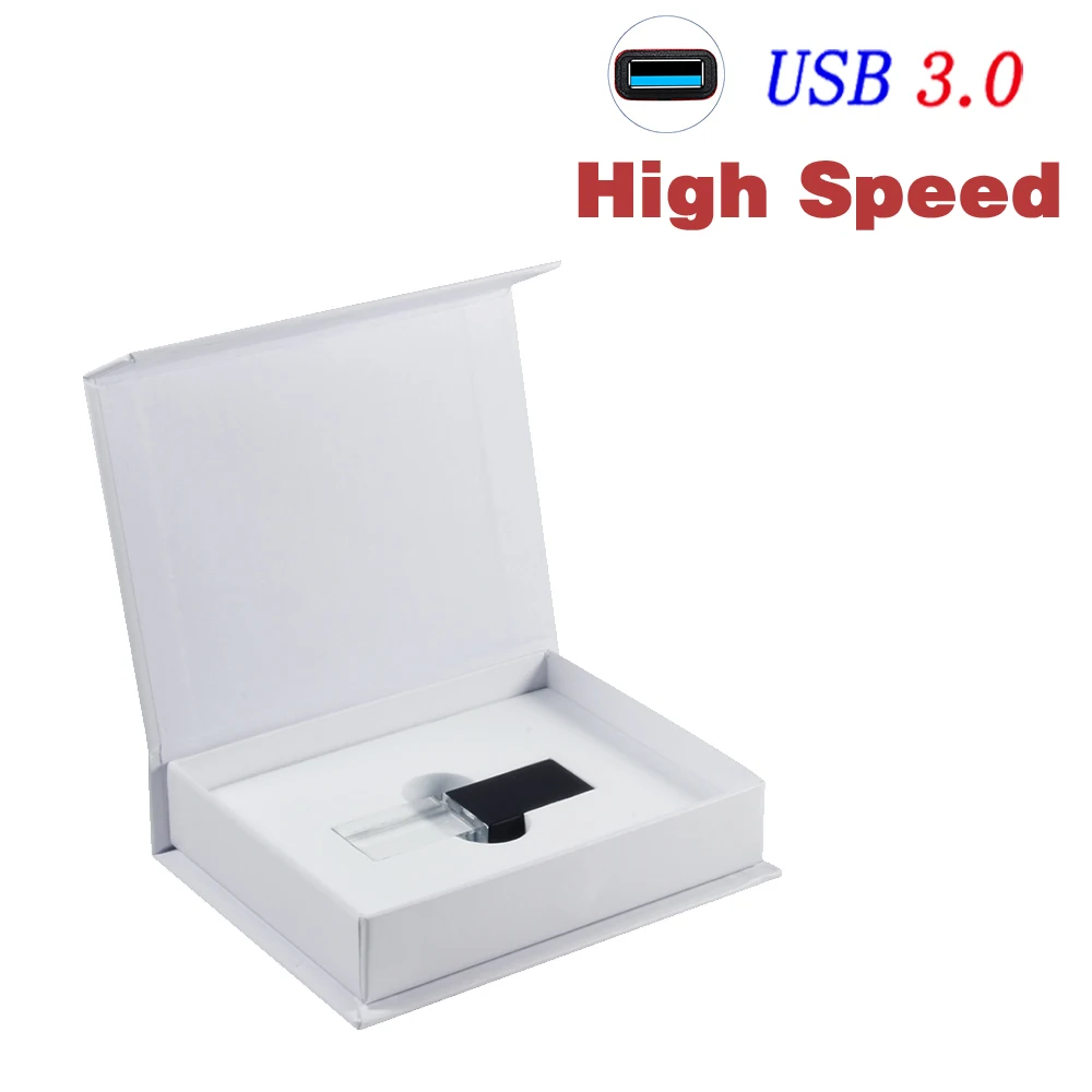 Бяла Хартиена Кутия + Кристал USB Флаш памет от 64 GB Флаш-памет и 128 GB Висока Скорост Изберете 3.0 Ниска цена, Изберете 2.0 Memory Stick Безплатно ЛОГО2