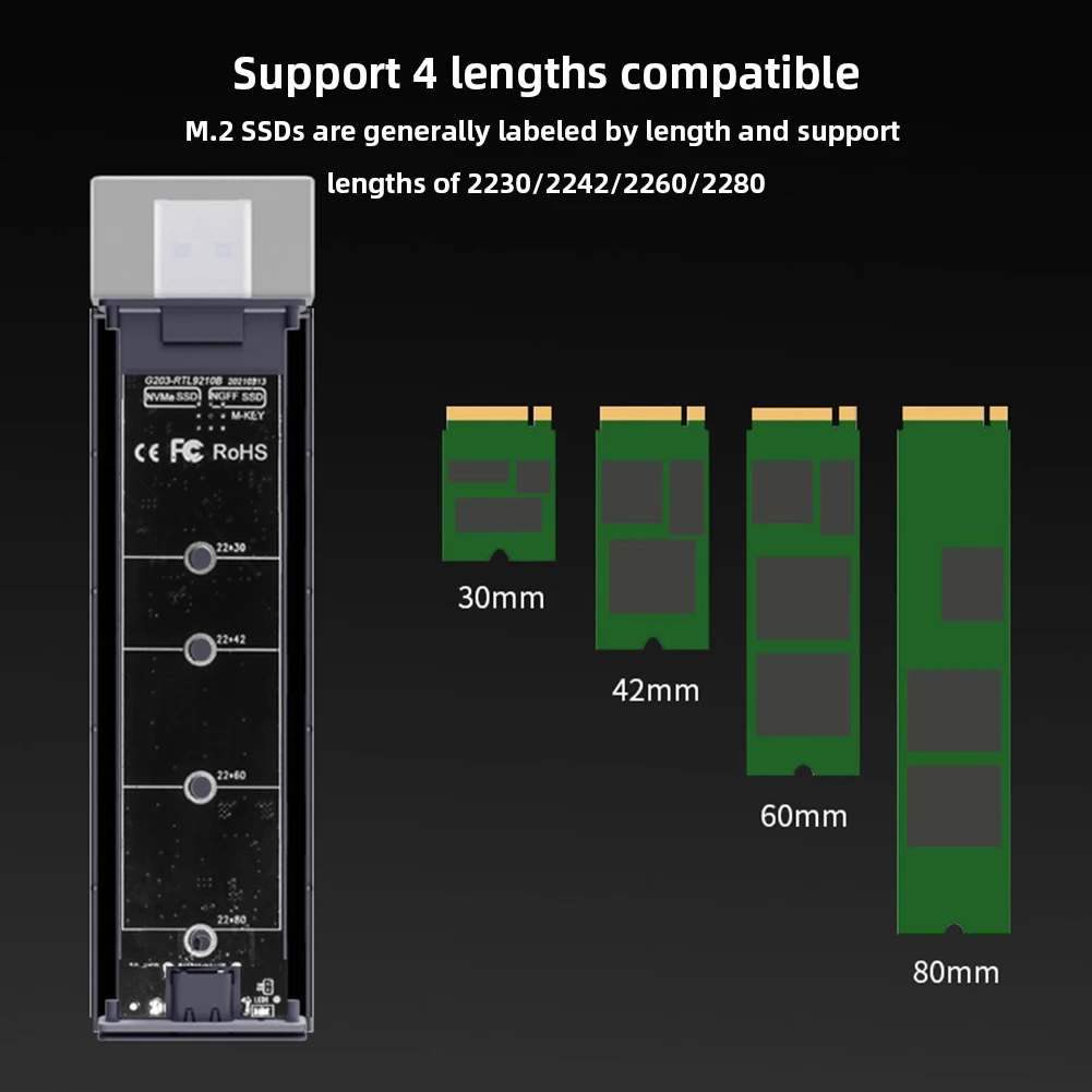 Кутия за твърд диск M. 2 NVMe SATA RGB Външен SSD-адаптер M/B + MKey USB-A USB C От алуминиева сплав С UASP поддръжка и довършителни работи3