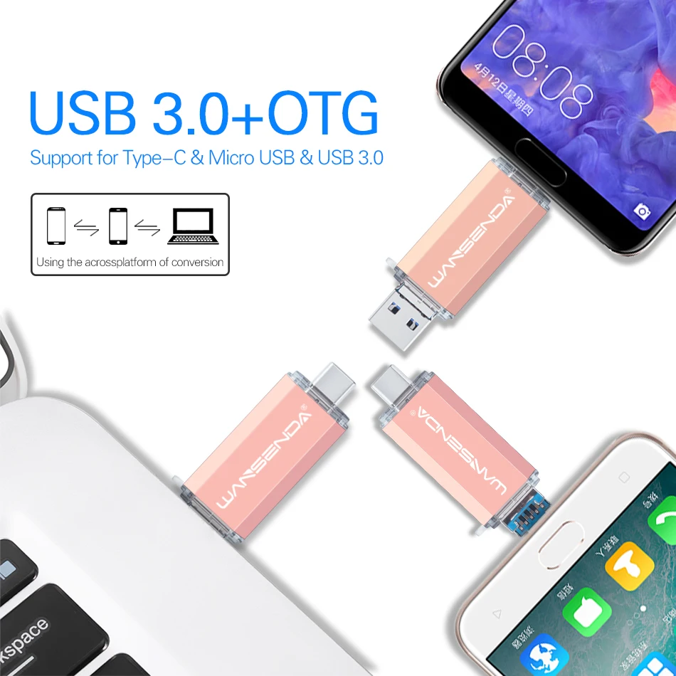 10 бр./лот WANSENDA USB Флаш памет OTG 3 В 1 USB3.0 и TYPE C и microUSB Пръчка 16 GB 32 GB 64 GB 128 GB за смартфон /PC5